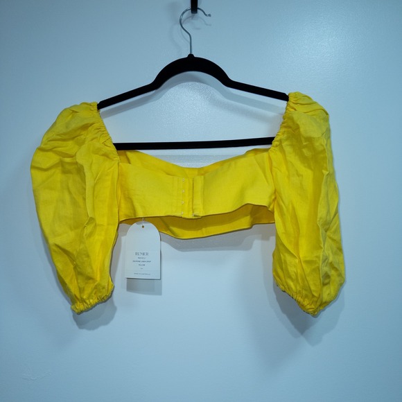 Rumer Sunshine Yellow Delphine Linen Puff Sleeve Crop Top Size XXS NWT - Picture 5 of 10